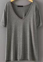 Romwe V Neck Loose Grey T-shirt