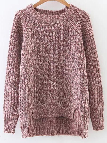 Romwe Red Raglan Sleeve Dip Hem Sweater