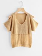 Romwe Open Shoulder Hollow Out Knit Tee