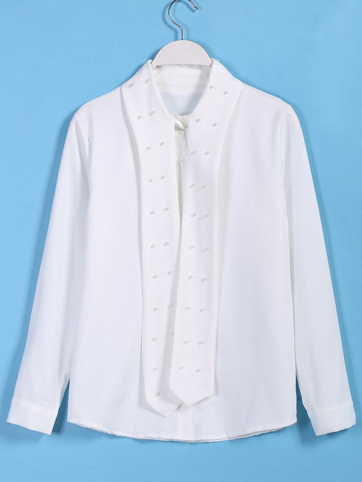 Romwe Shawl Collar Bead Blouse