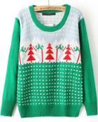 Romwe Christmas Tree Green Knit Sweater