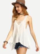 Romwe White Lace Trimmed Strappy Asymmetric Tank Top