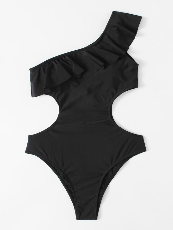 Romwe One Shoulder Cut Out Swimsuit
