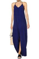 Romwe Romwe Split Sleeveless Sheer Blue Maxi Dress