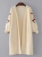 Romwe Drop Shoulder Embroidery Open Front Cardigan