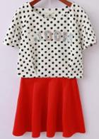 Romwe Polka Dot Sequined Top With Pleated Skirt