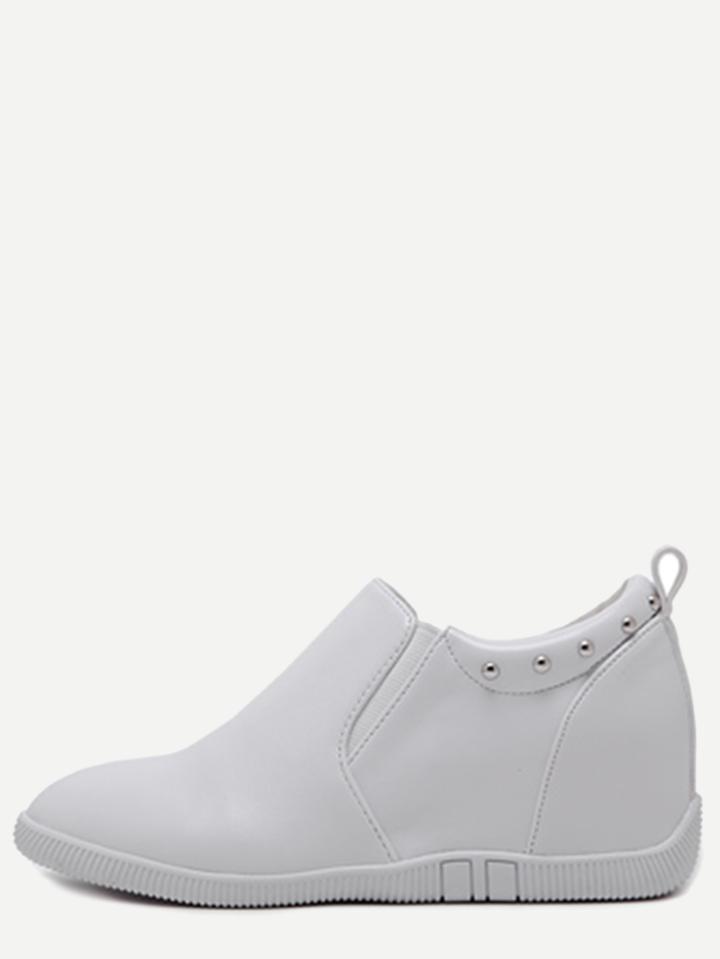 Romwe White Pu Studded Elastic Hidden Wedges Shoes