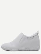 Romwe White Pu Studded Elastic Hidden Wedges Shoes