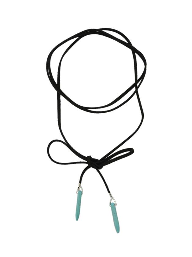 Romwe Black Braided Pu Leather Imitation Turquoise Choker Necklace