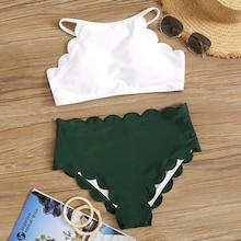Romwe Two Tone Scallop Edge Bikini Set