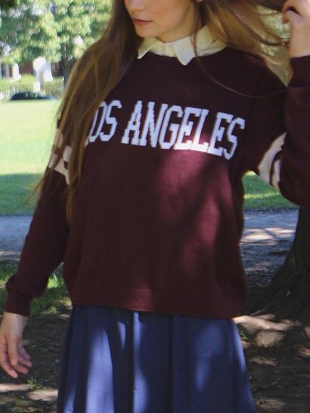 Romwe Round Neck Letter Print Loose Wine Red Sweater