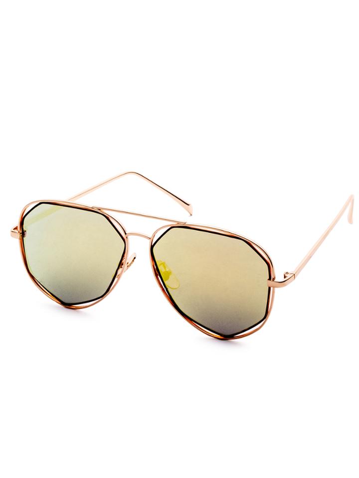 Romwe Gold Frame Double Bridge Iridescent Lens Geometric Sunglasses