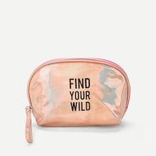 Romwe Letter Print Zipper Makeup Bag