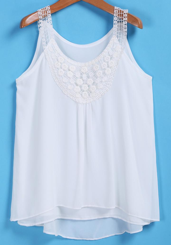 Romwe Dip Hem Floral Crochet Tank Top
