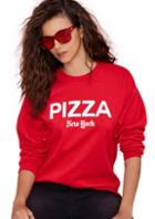 Romwe Pizza Print Loose Red Sweatshirt