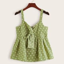 Romwe Polka Dot Knot Front Cami Top