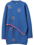 Romwe Bead Asymmetrical Sweater With Knit Blue Skirt
