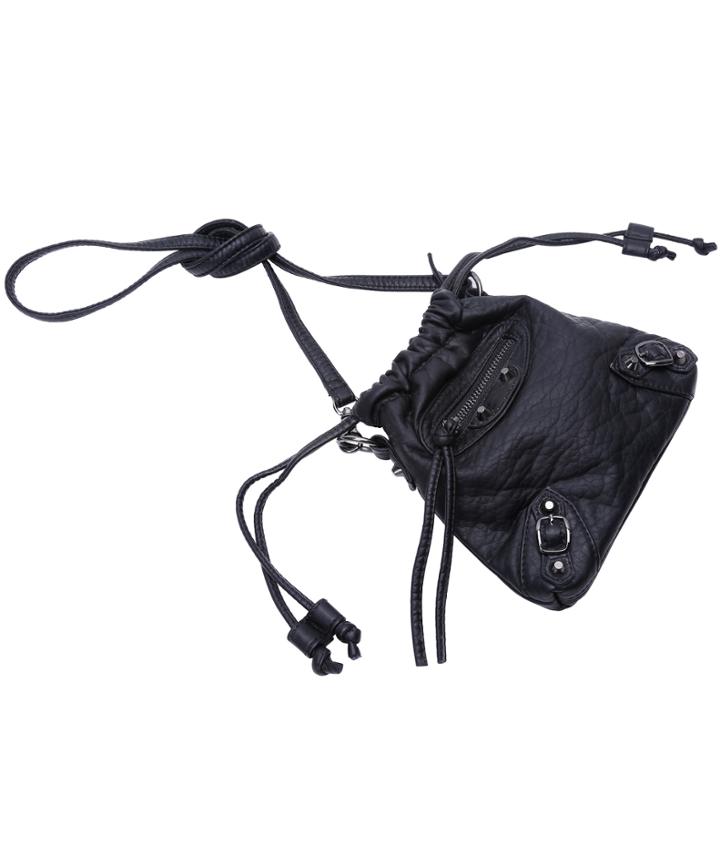 Romwe Black Drawstring Pu Buckle Bag