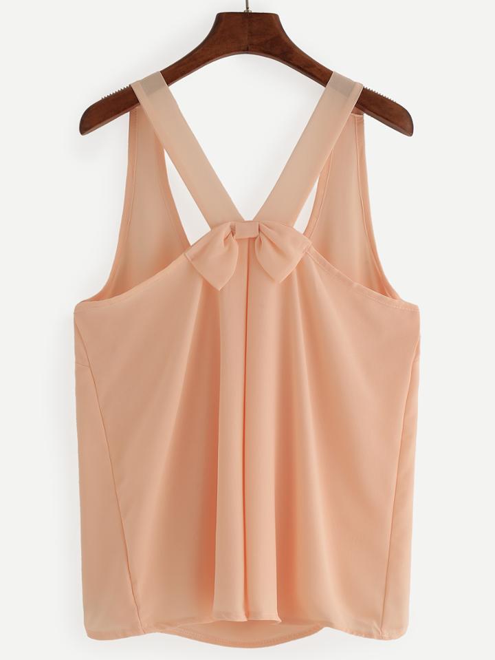 Romwe Nude Bow Back Sleeveless Chiffon Top