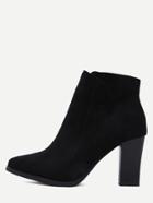 Romwe Black Faux Suede Pointed Toe Side Zipper Ankle Boots