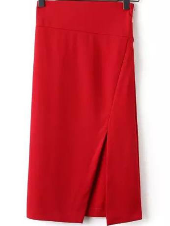 Romwe Slit Bodycon Red Skirt