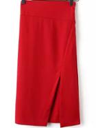 Romwe Slit Bodycon Red Skirt