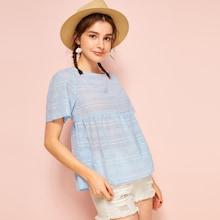 Romwe Tartan Plaid Tie Back Smock Blouse