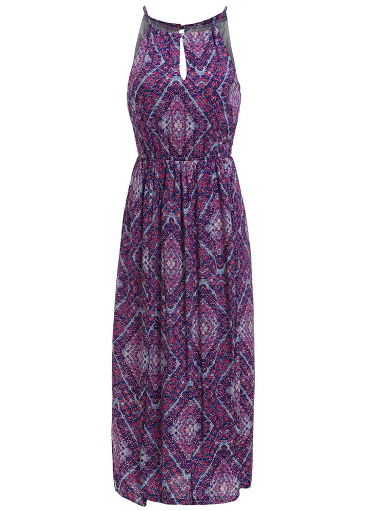 Romwe Halter Tribal Print Rose Red Dress