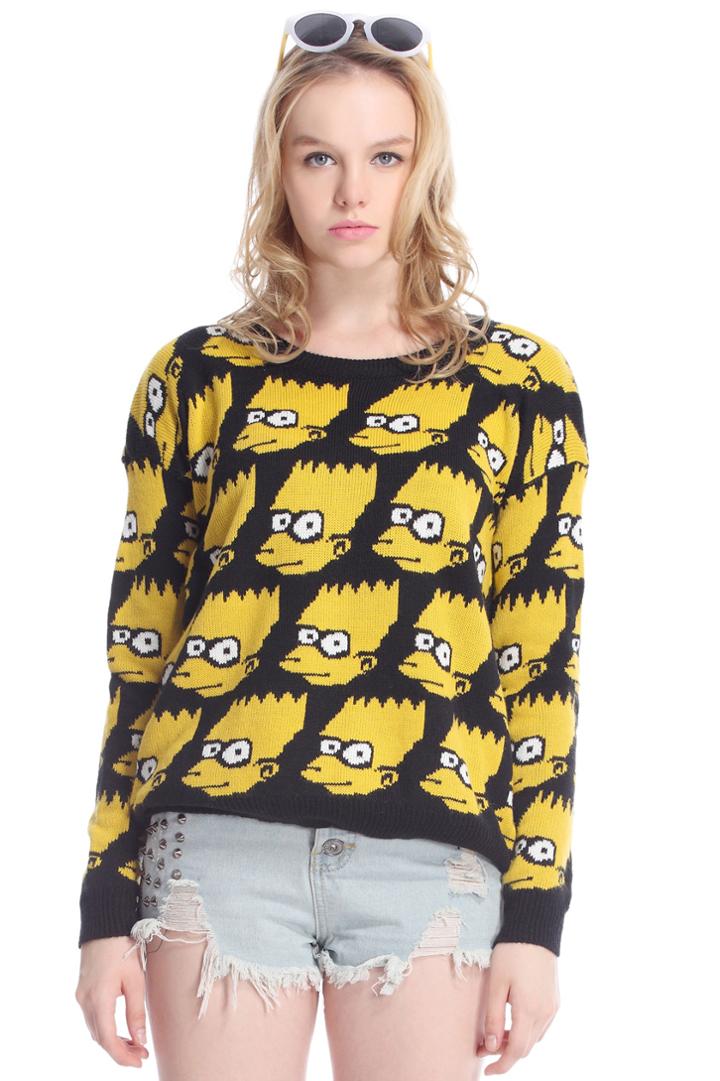 Romwe Yellow Long Sleeve Simpson Cartoon Pattern Loose Jumper