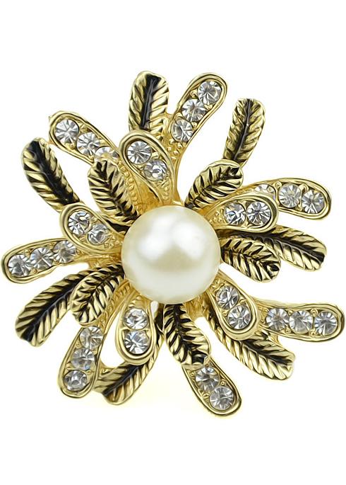 Romwe Gold Pearl Diamond Flower Ring