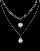 Romwe Gold Pearl Double Chain Necklace