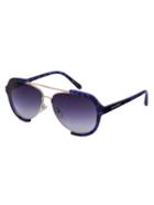 Romwe Blue Leopard Print Open Frame Double Bridge Aviator Sunglasses