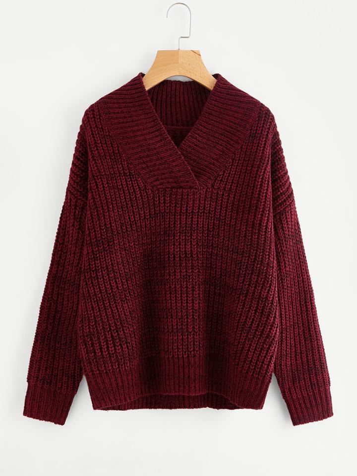 Romwe Overlap V Neck Marled Knit Jumper