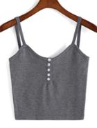 Romwe Spaghetti Strap With Buttons Grey Cami Top