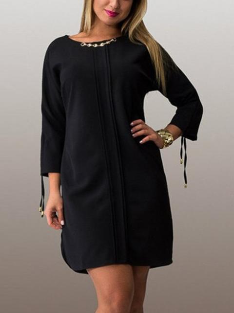 Romwe Split Drawstring Plus Black Tunic Dress