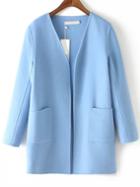 Romwe Open Front Pockets Cashmere Blue Coat