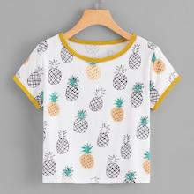 Romwe Contrast Trim Pineapple Print Tee
