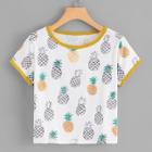 Romwe Contrast Trim Pineapple Print Tee