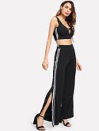 Romwe Lace Up Front Button Side Wide Leg Pants