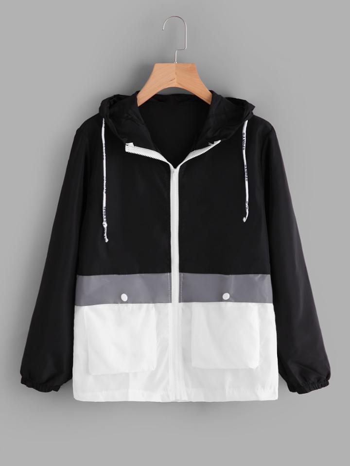 Romwe Color Block Hooded Zip Up Jacket