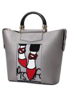 Romwe Red Heels Embroidered Tote Bag