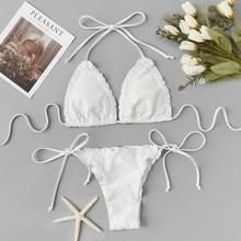 Romwe Net Overlay Lettuce Trim Top With Tie Side Bikini