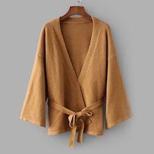 Romwe Self Tie Drop Shoulder Cardigan