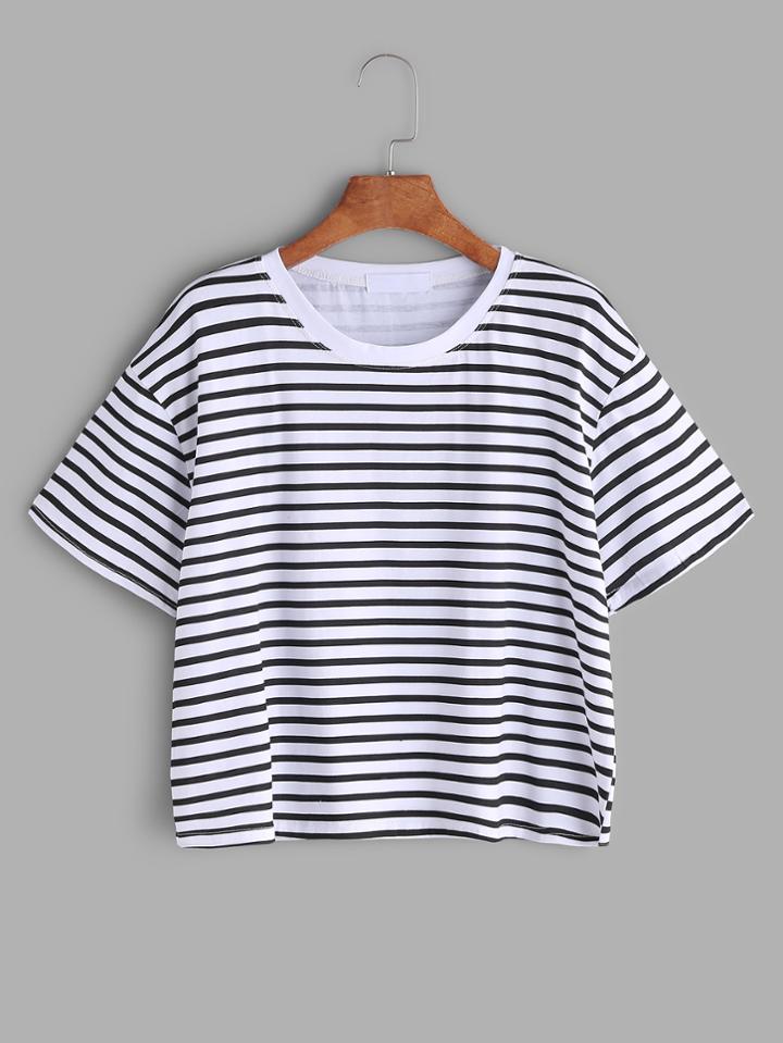 Romwe Contrast Striped Short Sleeve T-shirt