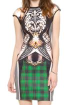 Romwe Retro Totem And Check Print Slim Dress