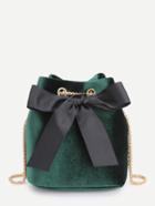 Romwe Bow Tie Front Velvet Bucket Chain Bag