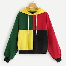 Romwe Drop Shoulder Color Block Hoodie