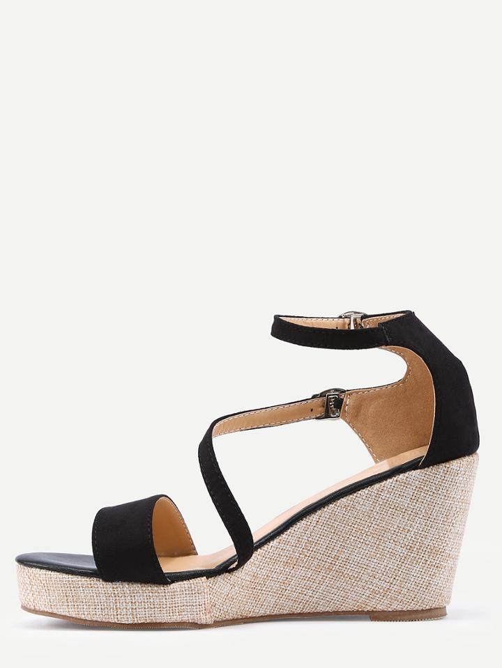 Romwe Black Ankle Strap Wedge Sandals
