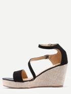 Romwe Black Ankle Strap Wedge Sandals