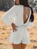 Romwe Heather Grey Tied V Back Romper